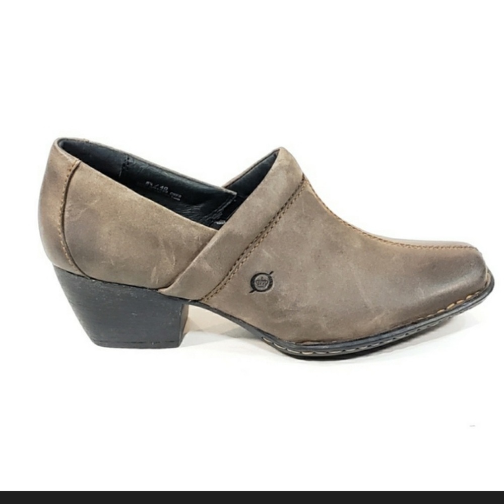 Born Clogs Heel Shoes Slip On Olive
Leather
